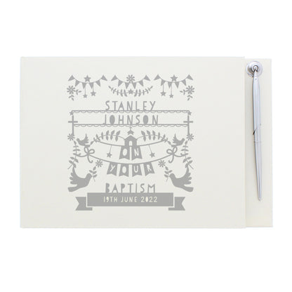 Personalised Grey Papercut Style Hardback Guest Book & Pen - MK&JD Gifts