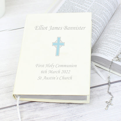 Personalised Blue Cross Holy Bible - Eco-friendly - MK&JD Gifts