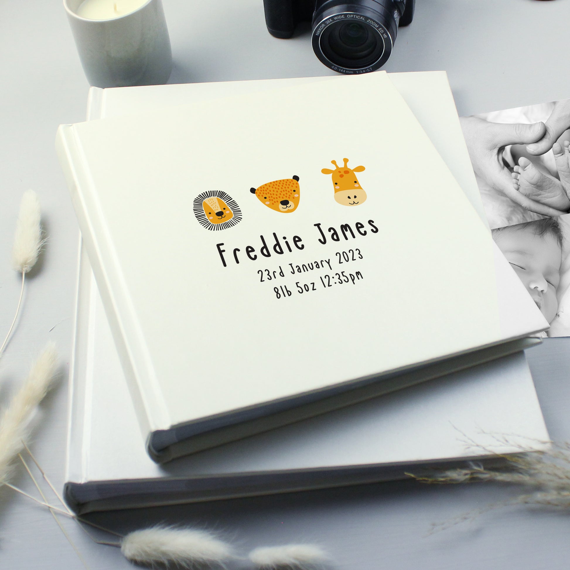 Personalised Scandi Safari Animals Square Photo Album - MK&JD Gifts