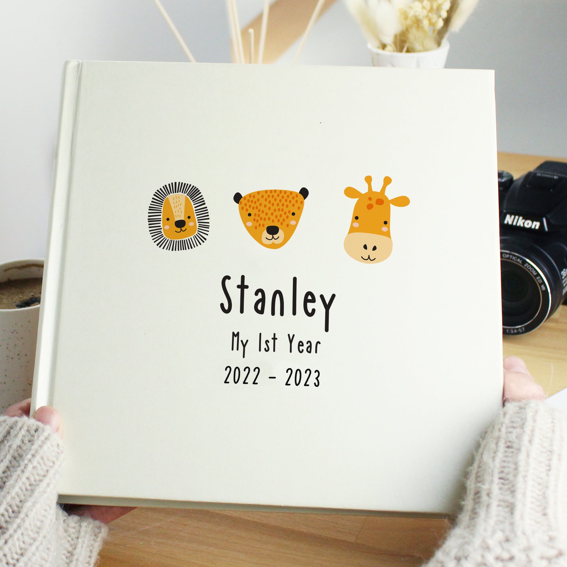 Personalised Scandi Safari Animals Square Photo Album - MK&JD Gifts