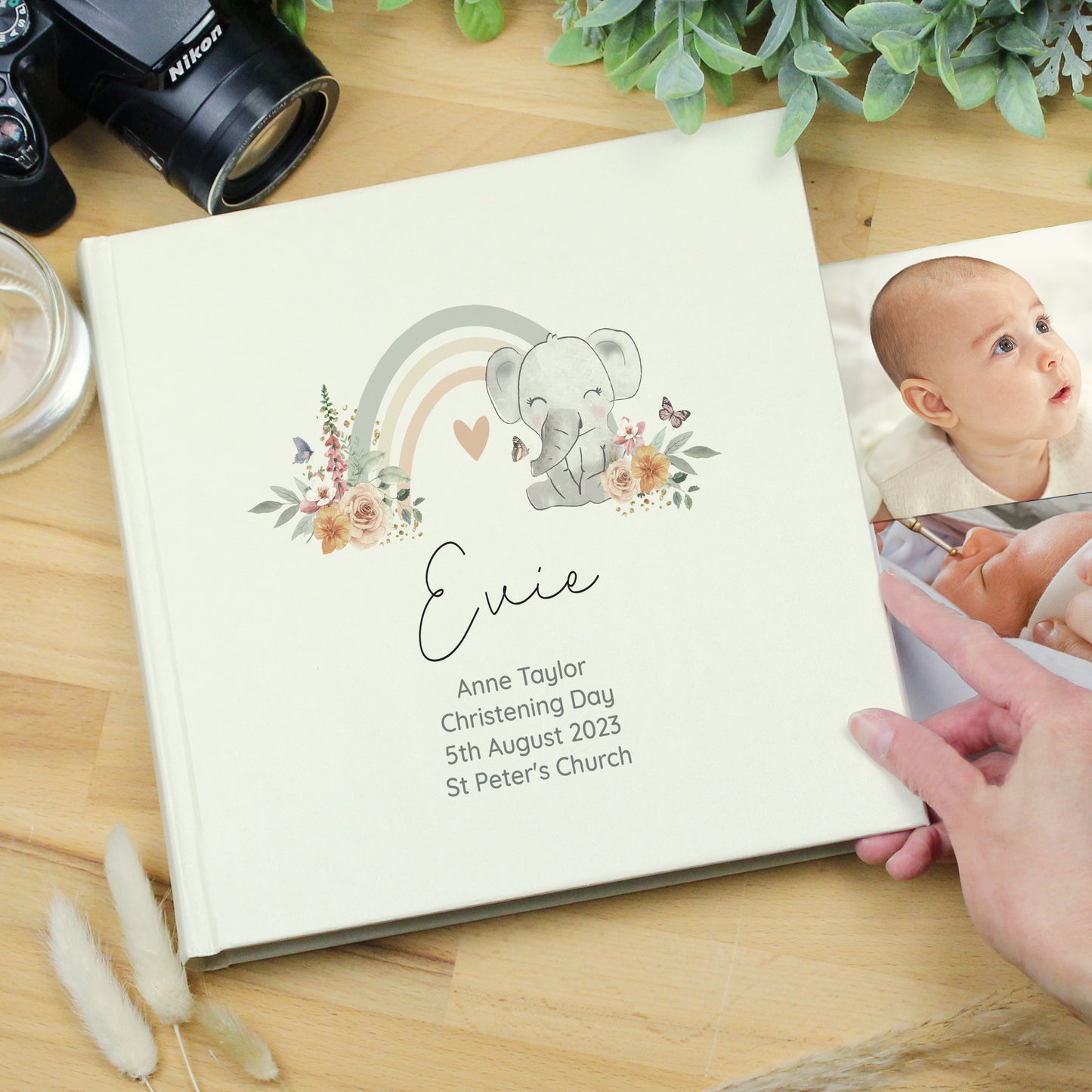 Personalised Floral Elephant Square Photo Album - MK&JD Gifts