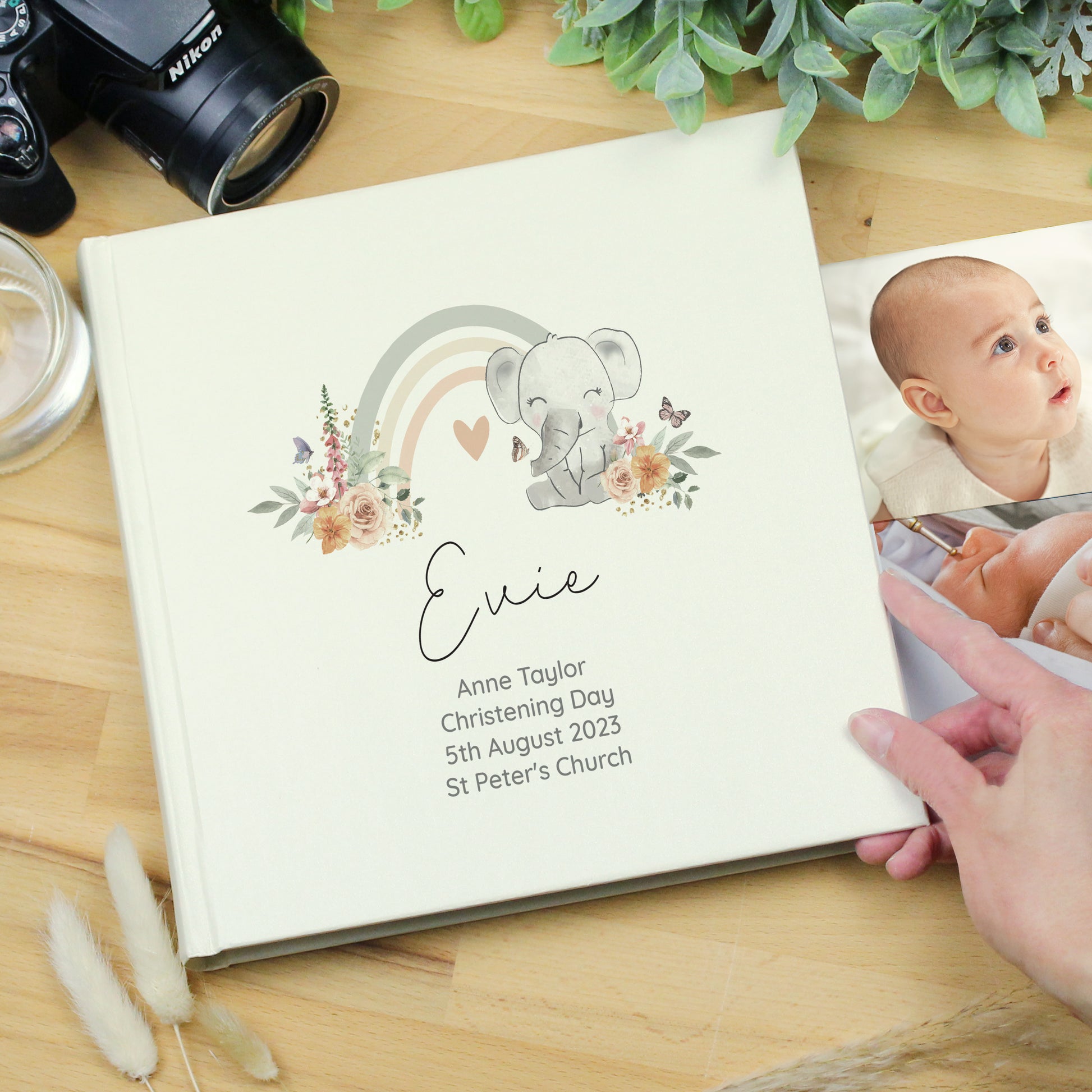 Personalised Floral Elephant Square Photo Album - MK&JD Gifts