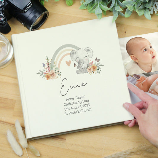 Personalised Floral Elephant Square Photo Album - MK&JD Gifts