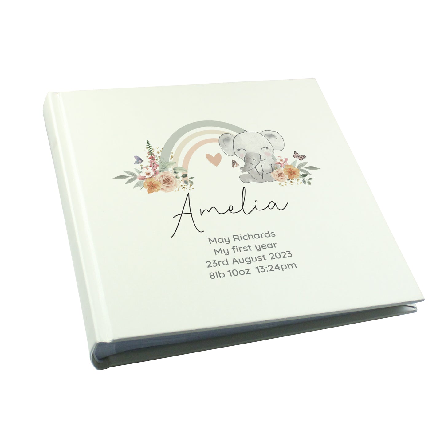 Personalised Floral Elephant Square Photo Album - MK&JD Gifts