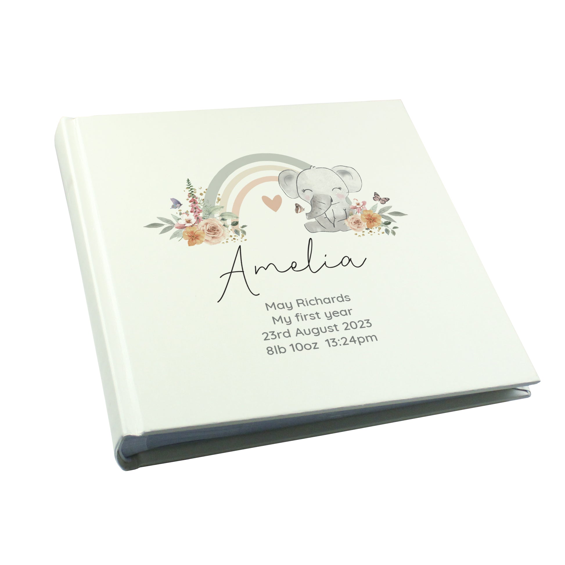 Personalised Floral Elephant Square Photo Album - MK&JD Gifts