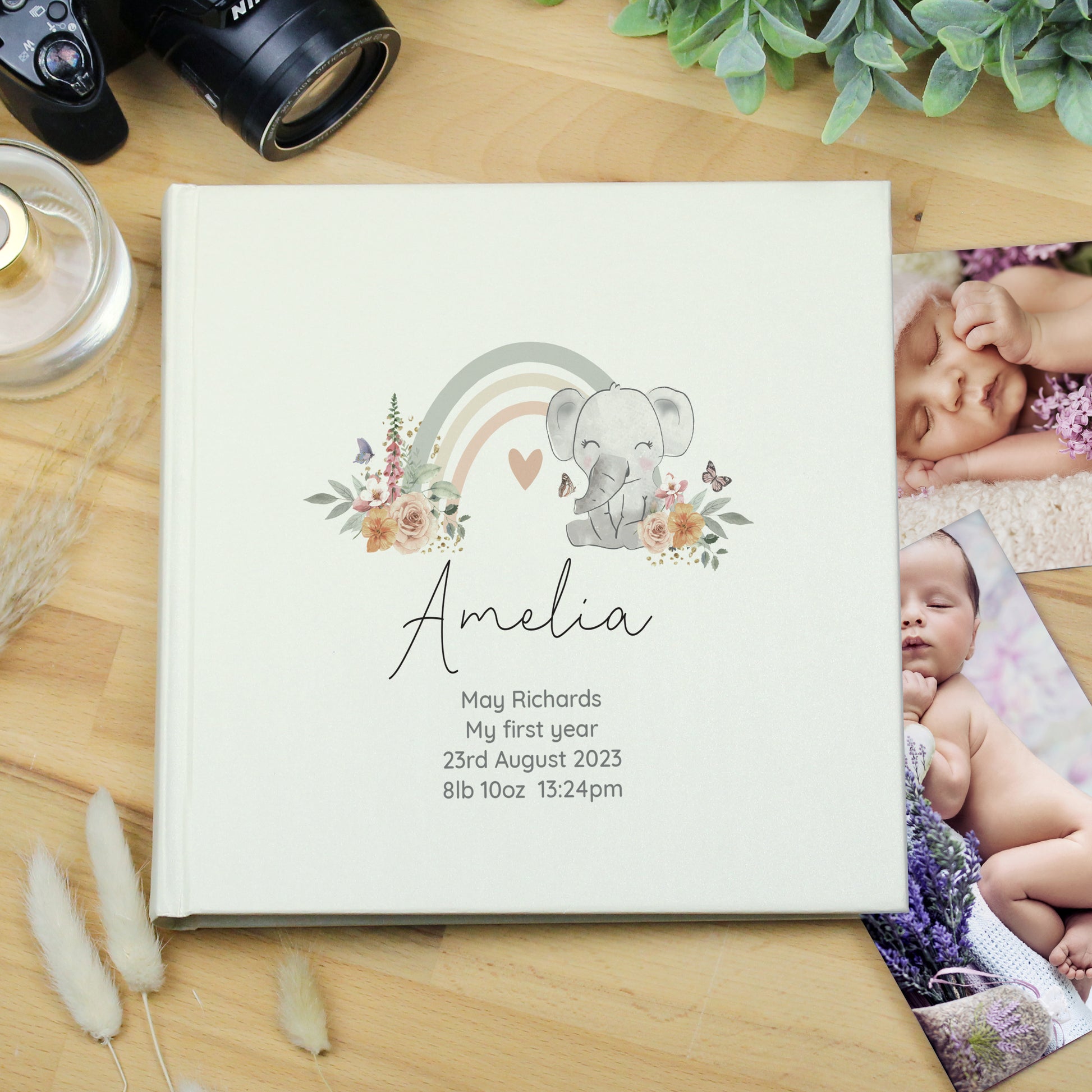 Personalised Floral Elephant Square Photo Album - MK&JD Gifts