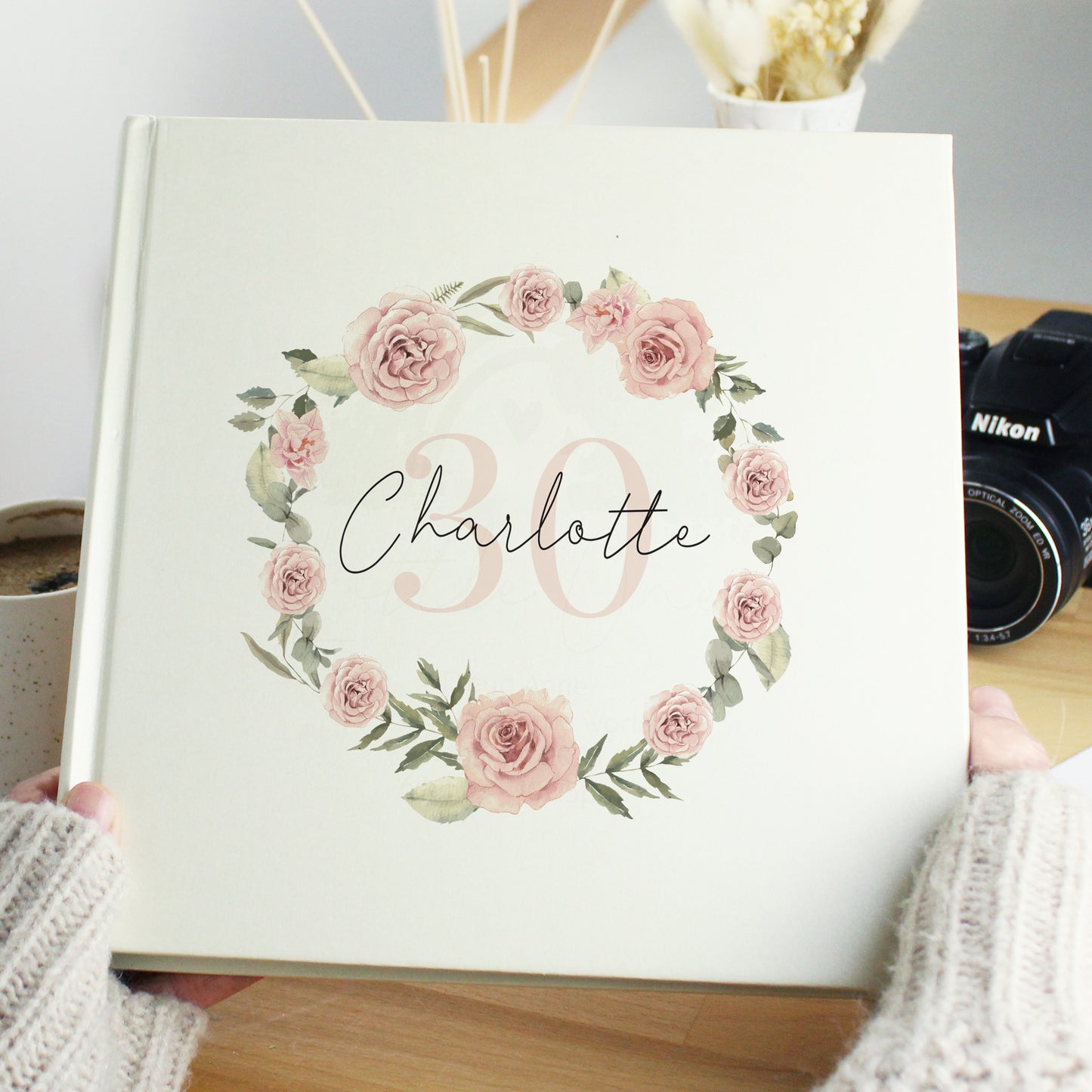 Personalised Floral Wreath Square Photo Album - MK&JD Gifts