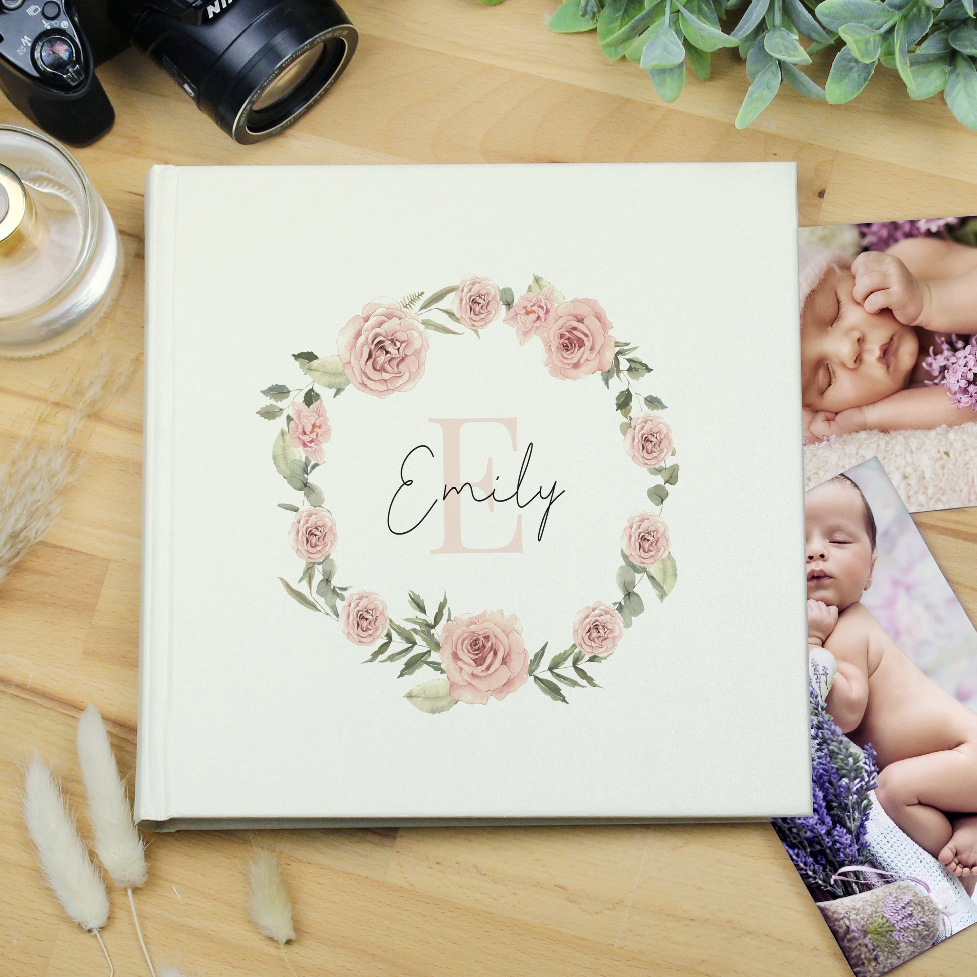 Personalised Floral Wreath Square Photo Album - MK&JD Gifts