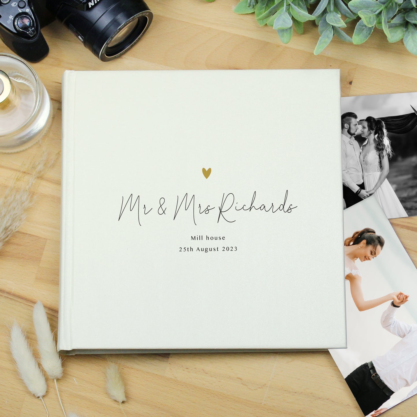 Personalised Gold Heart Couples Square Photo Album - MK&JD Gifts