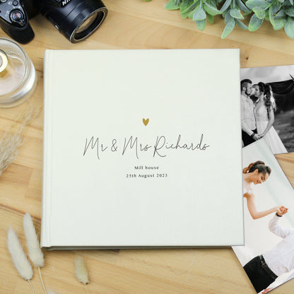 Personalised Gold Heart Couples Square Photo Album - MK&JD Gifts