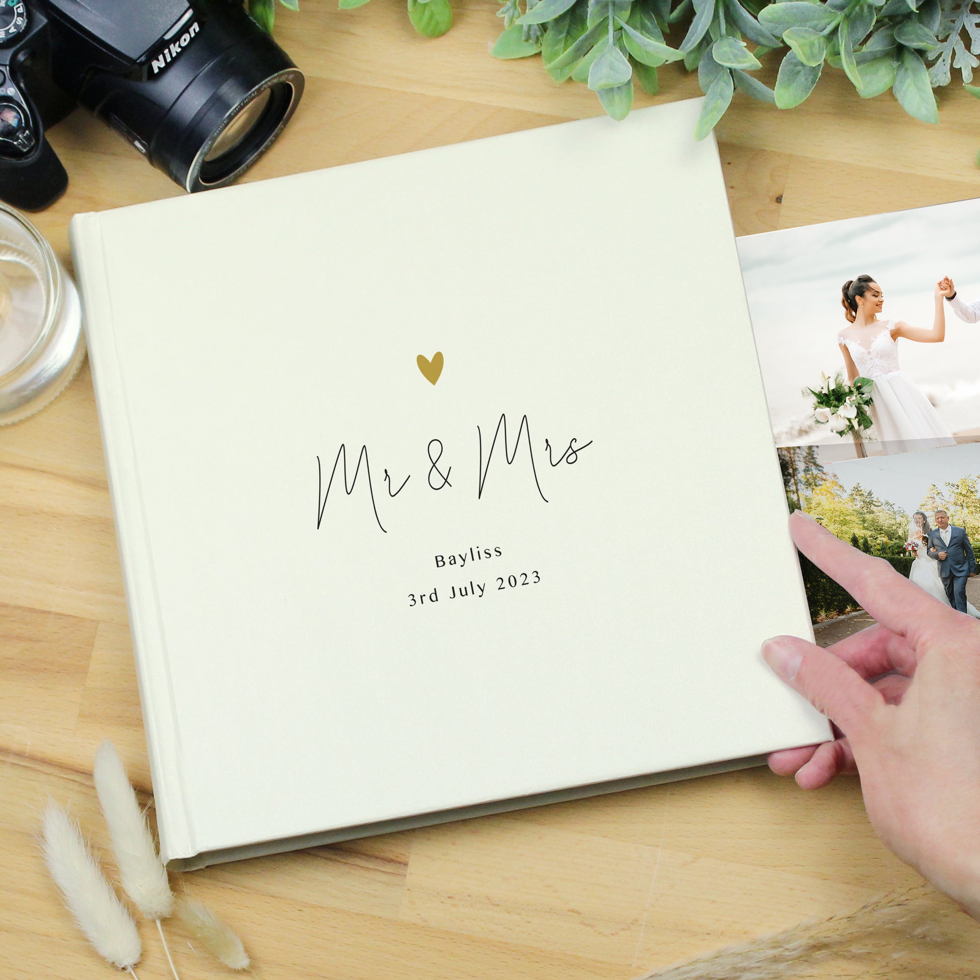 Personalised Gold Heart Couples Square Photo Album - MK&JD Gifts