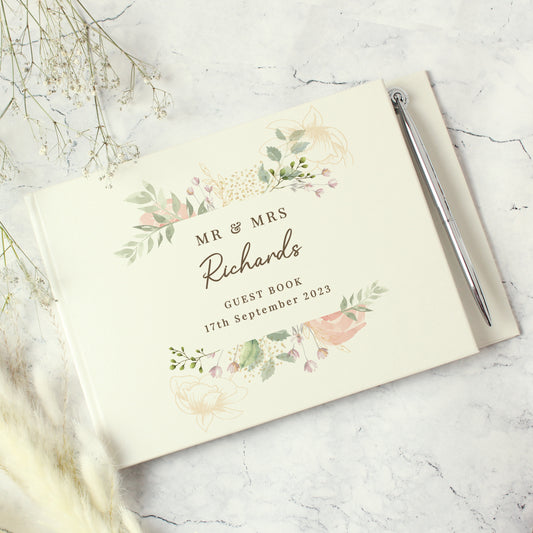 Personalised Floral Watercolour Hardback Guest Book & Pen - MK&JD Gifts