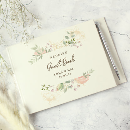 Personalised Floral Watercolour Hardback Guest Book & Pen - MK&JD Gifts
