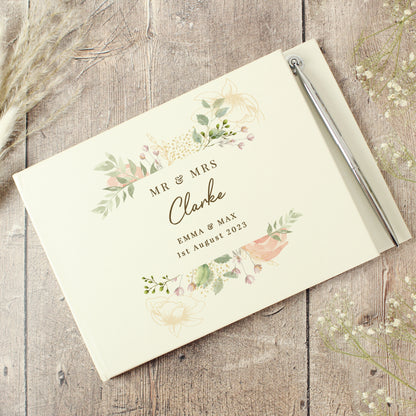 Personalised Floral Watercolour Hardback Guest Book & Pen - MK&JD Gifts