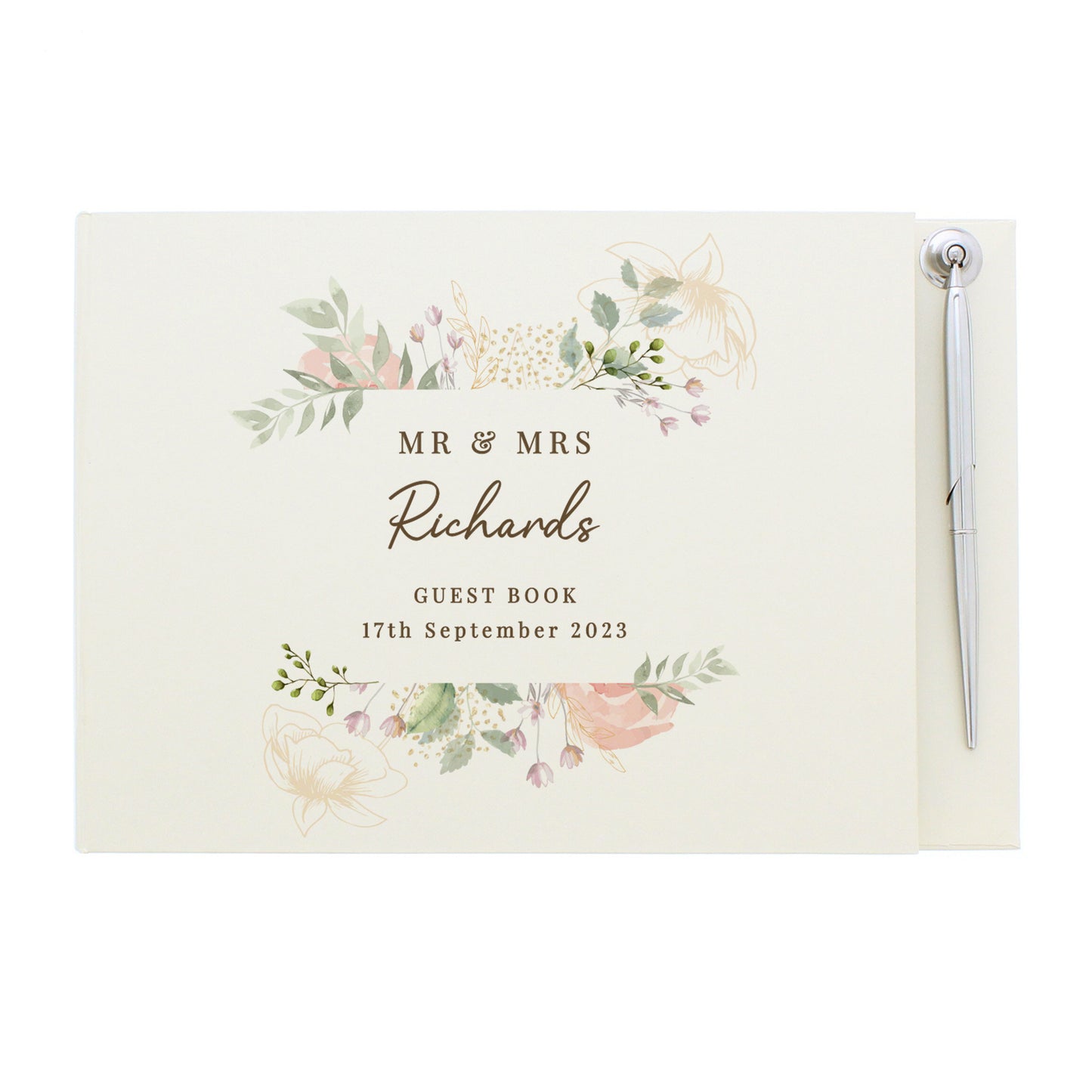 Personalised Floral Watercolour Hardback Guest Book & Pen - MK&JD Gifts