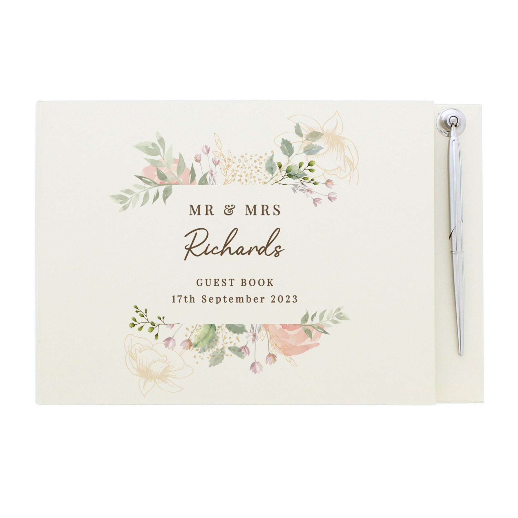 Personalised Floral Watercolour Hardback Guest Book & Pen - MK&JD Gifts