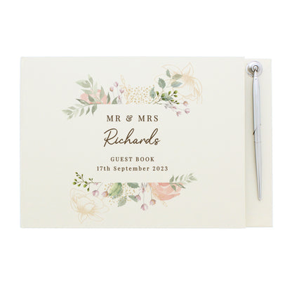 Personalised Floral Watercolour Hardback Guest Book & Pen - MK&JD Gifts