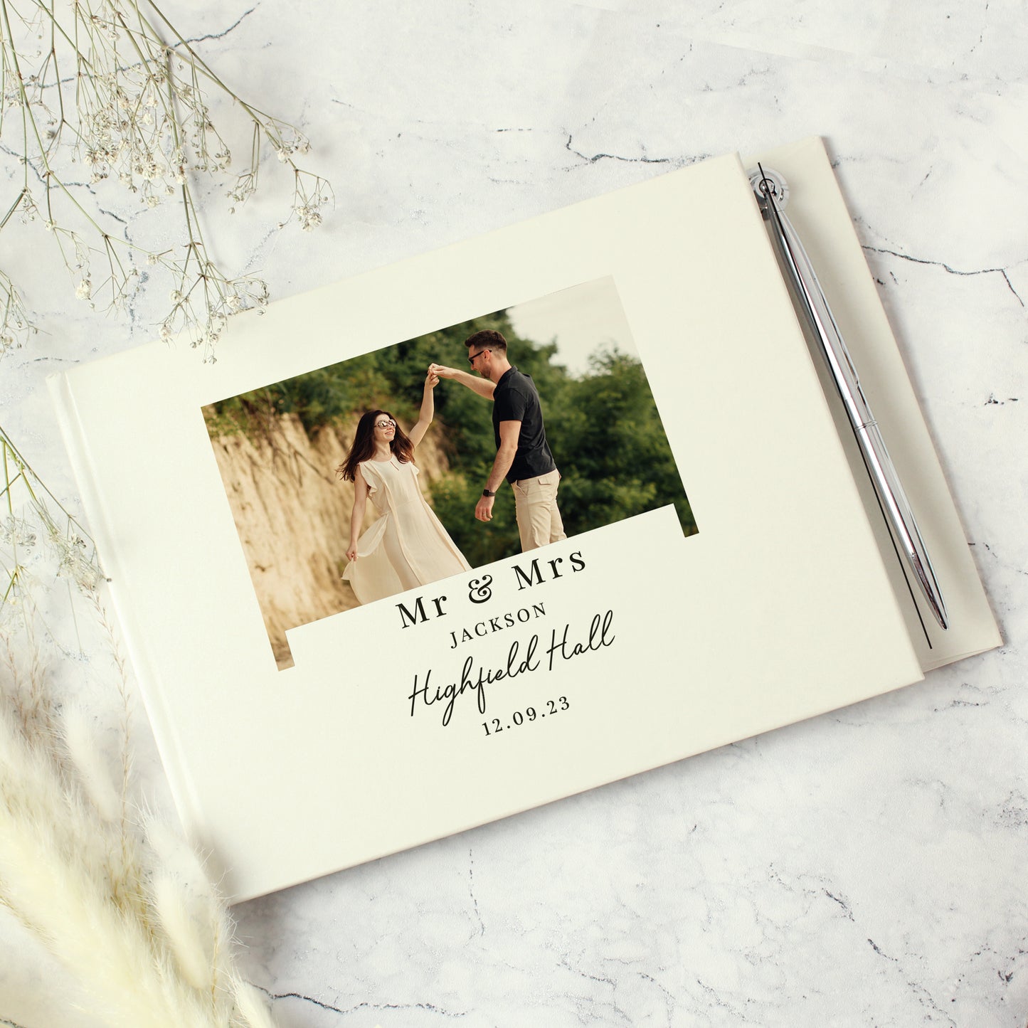 Personalised Photo Upload Hardback Guest Book & Pen - MK&JD Gifts