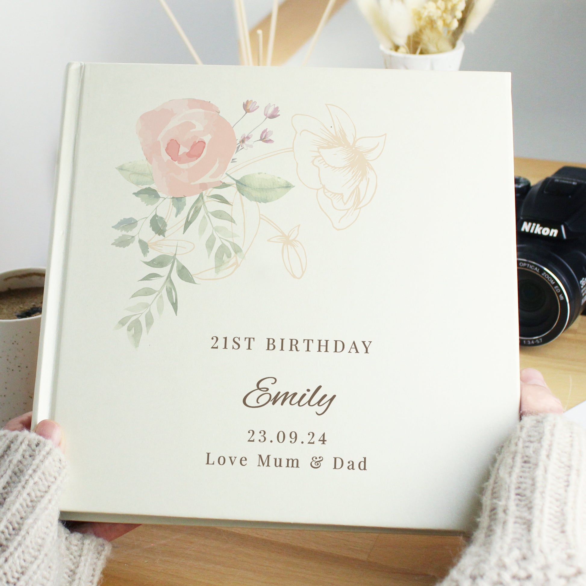 Personalised Floral Square Photo Album - MK&JD Gifts