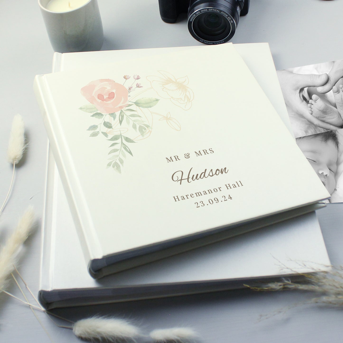 Personalised Floral Square Photo Album - MK&JD Gifts