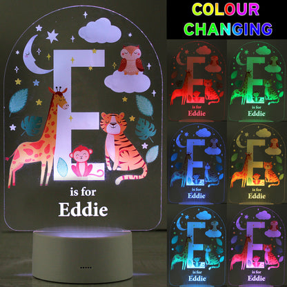 Personalised Animal Alphabet LED Colour Changing Night Light - MK&JD Gifts