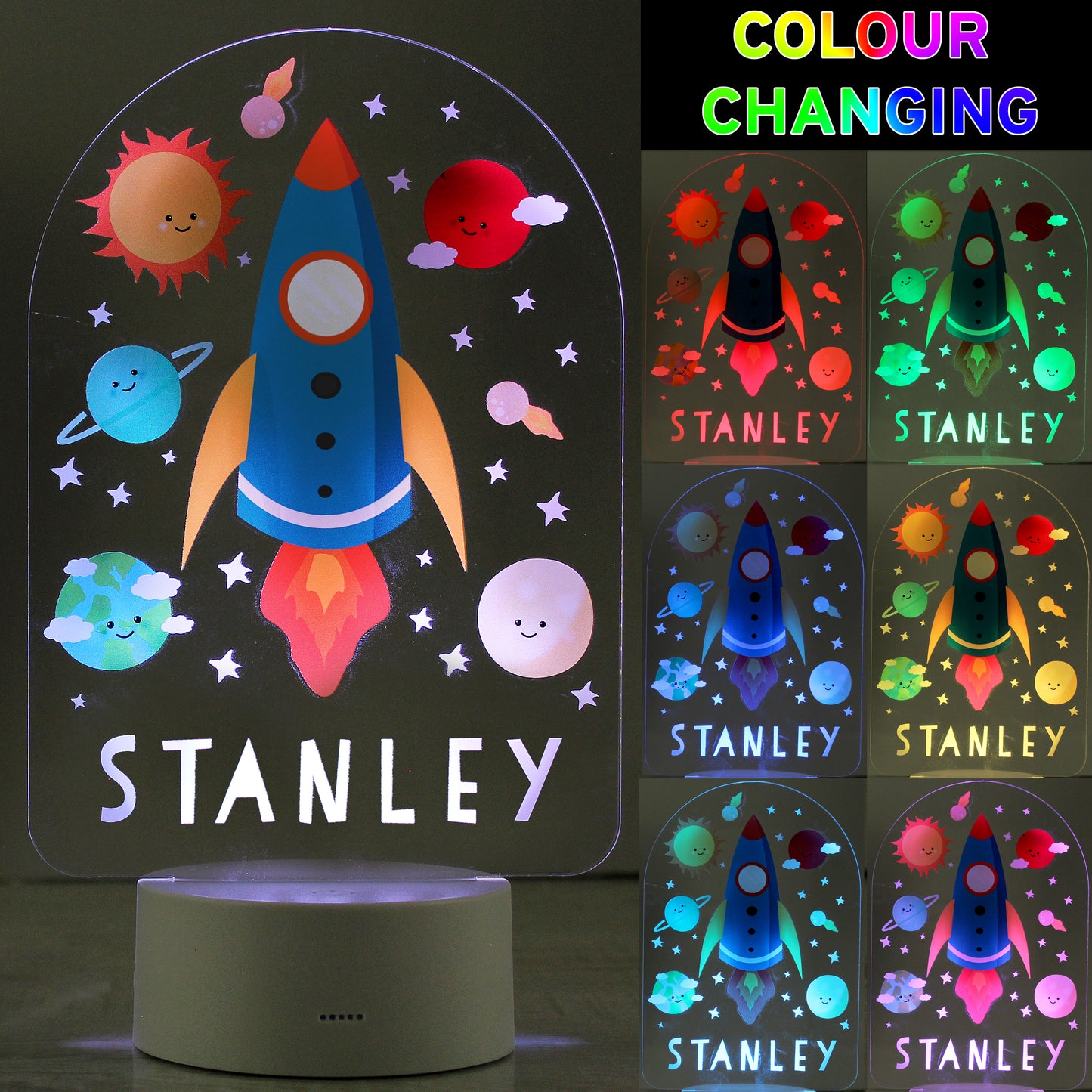 Personalised Space Rocket LED Colour Changing Night Light - MK&JD Gifts