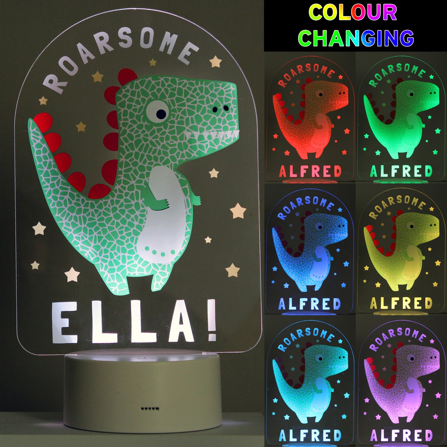 Personalised Roarsome Dinosaur LED Colour Changing Night Light - MK&JD Gifts