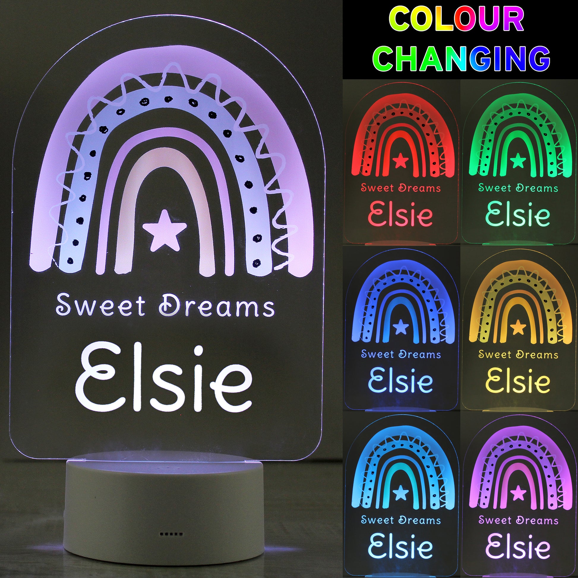 Personalised Pink Rainbow LED Colour Changing Night Light - MK&JD Gifts