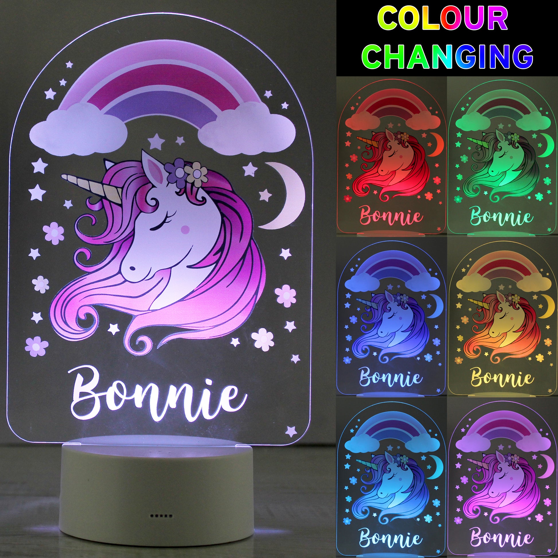 Personalised Pink Unicorn LED Colour Changing Night Light - MK&JD Gifts
