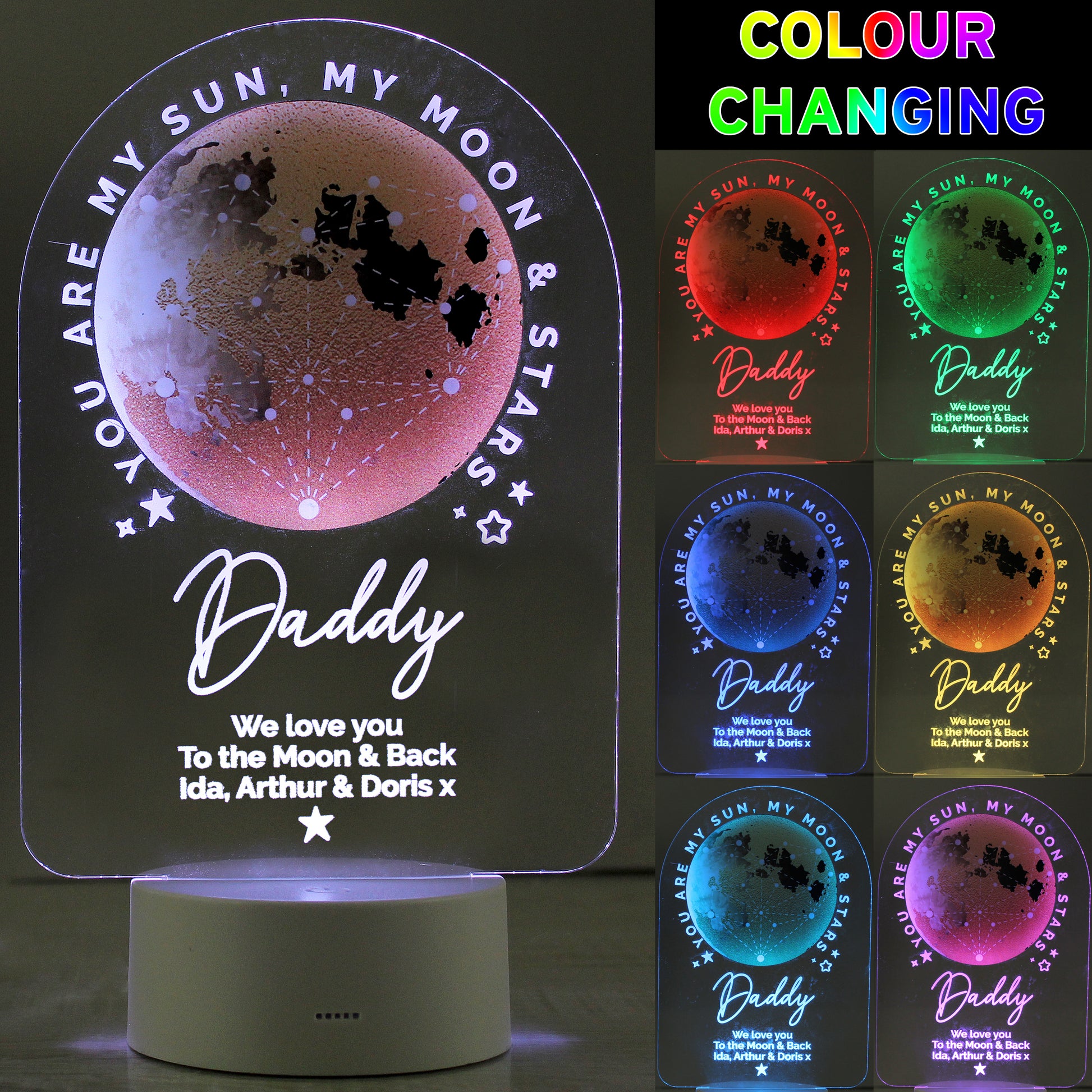 Personalised Sun Moon & Stars LED Colour Changing Night Light - MK&JD Gifts