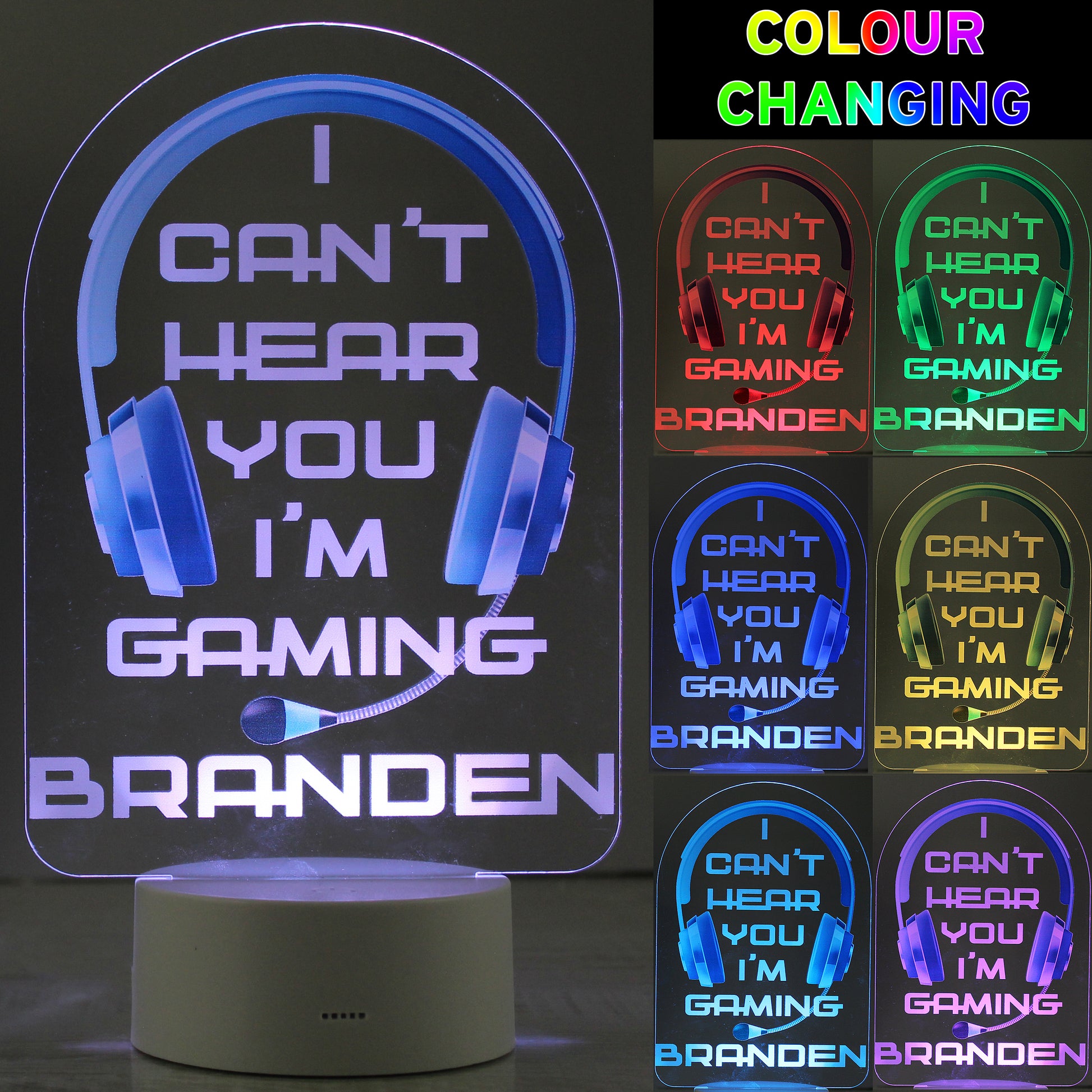Personalised Blue Gaming LED Colour Changing Night Light - MK&JD Gifts