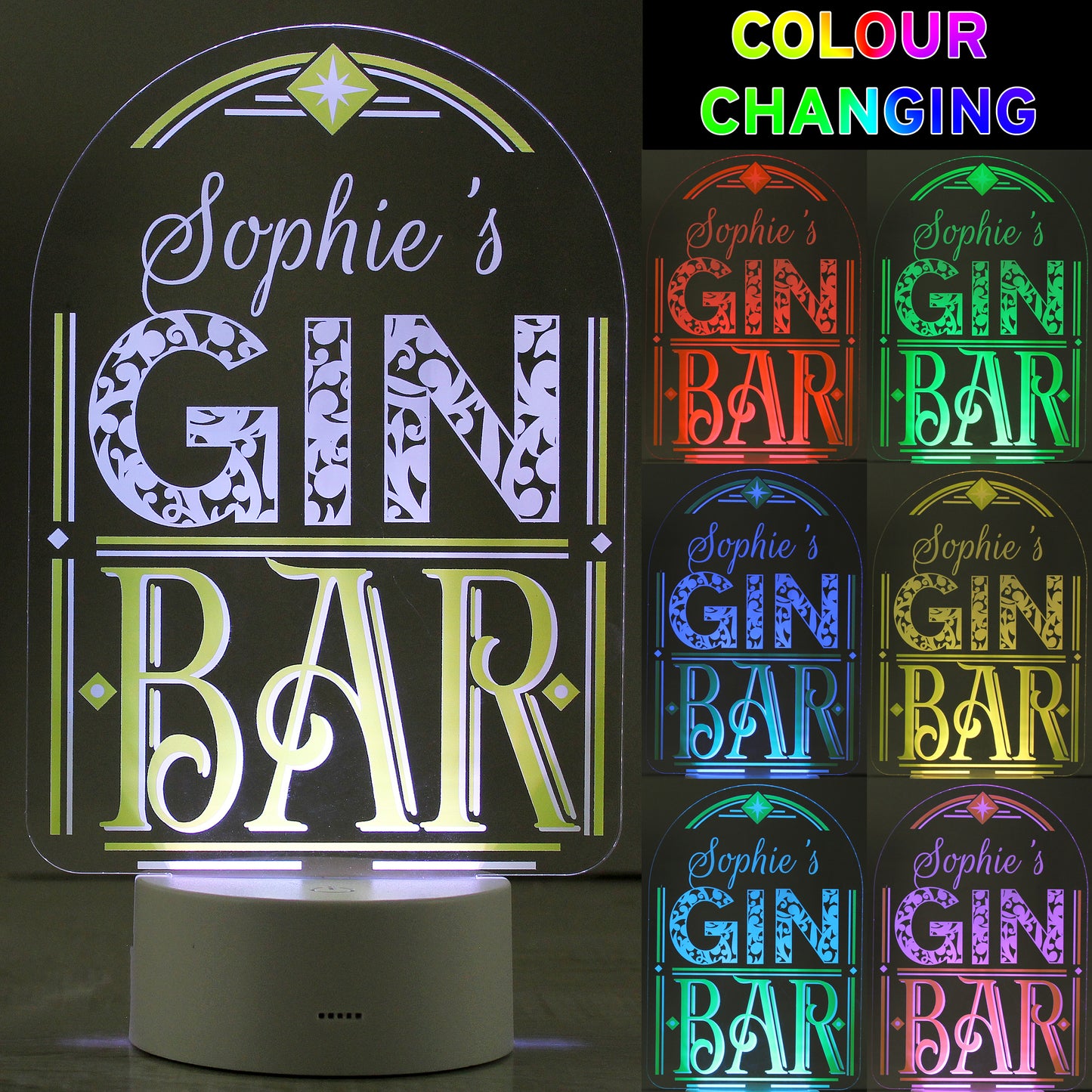 Personalised LED Colour Changing Gin Bar Sign - MK&JD Gifts