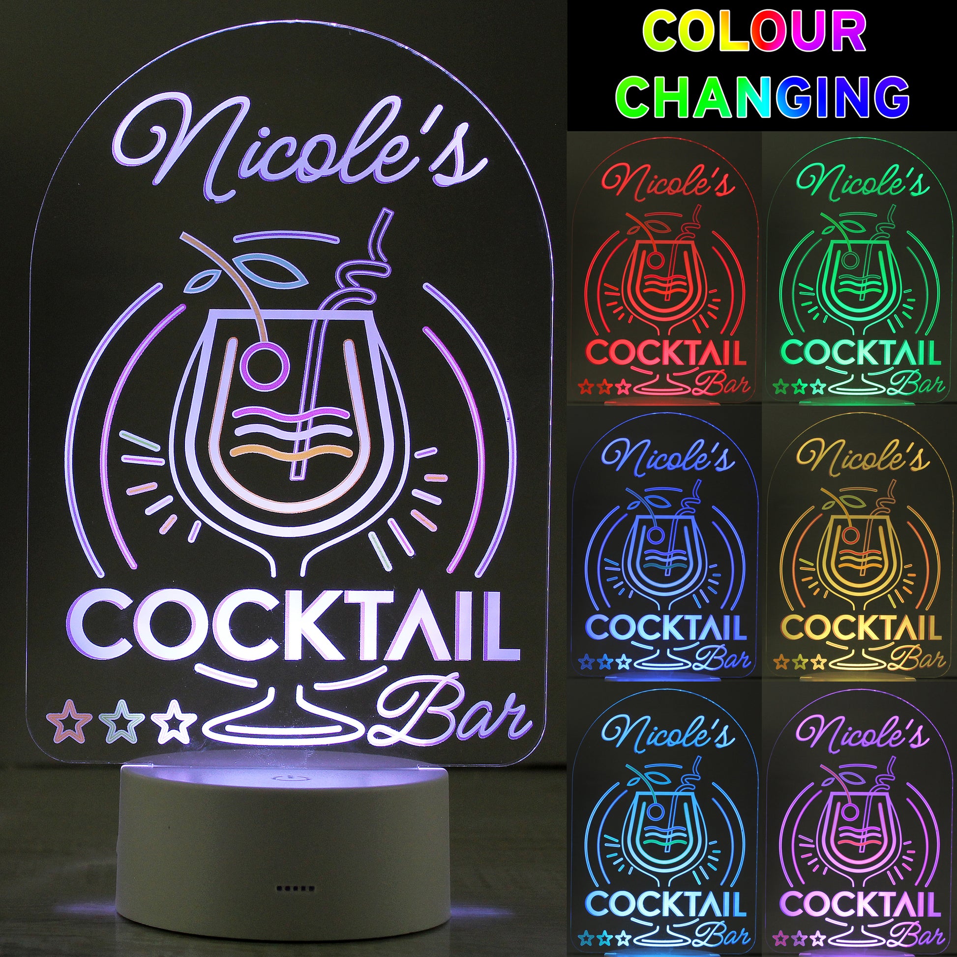Personalised LED Colour Changing Cocktail Bar Sign - MK&JD Gifts