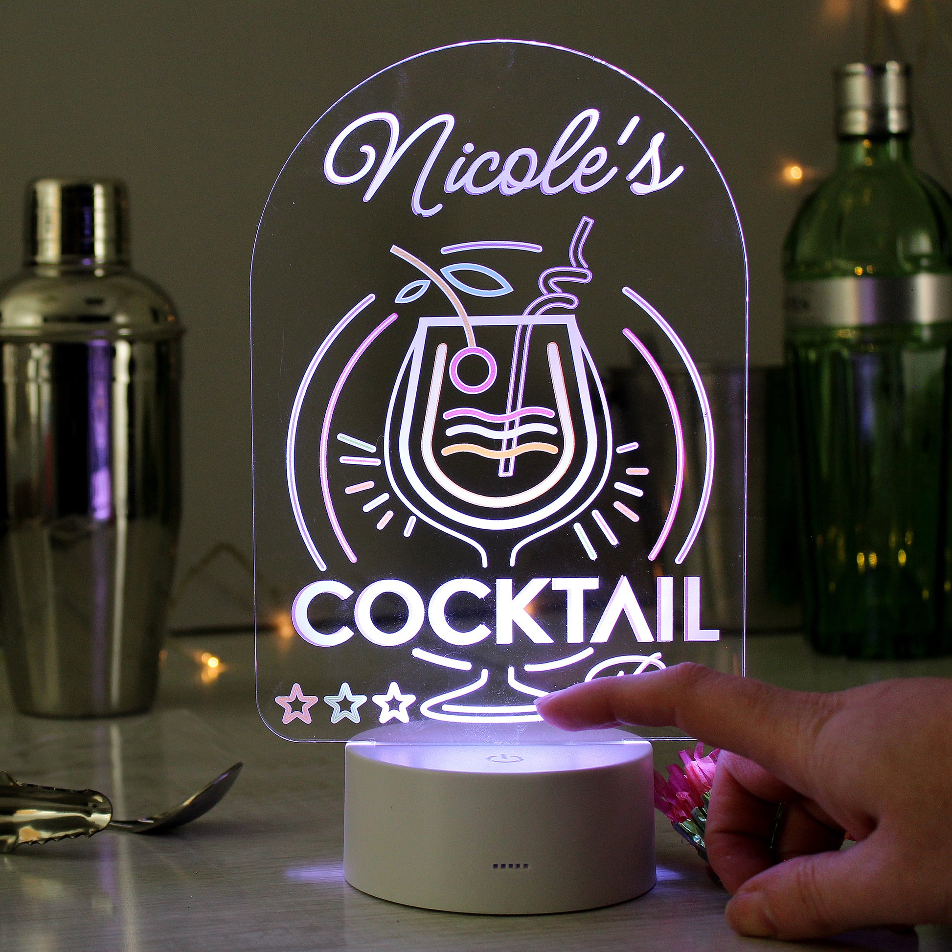 Personalised LED Colour Changing Cocktail Bar Sign - MK&JD Gifts