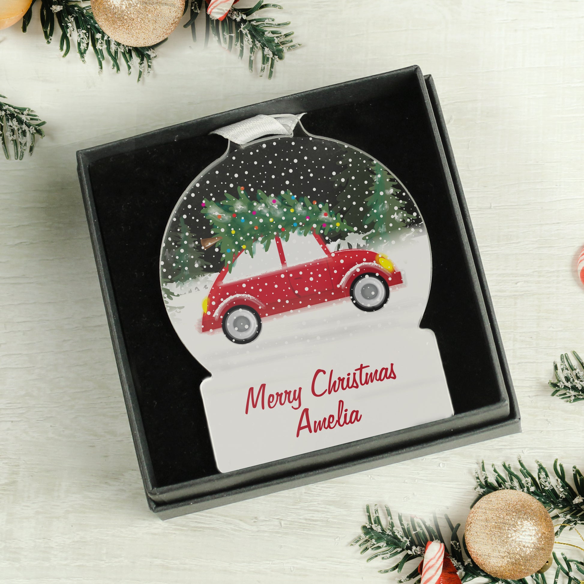 Personalised Driving Home For Christmas Acrylic Snow globe Decoration - MK&JD Gifts