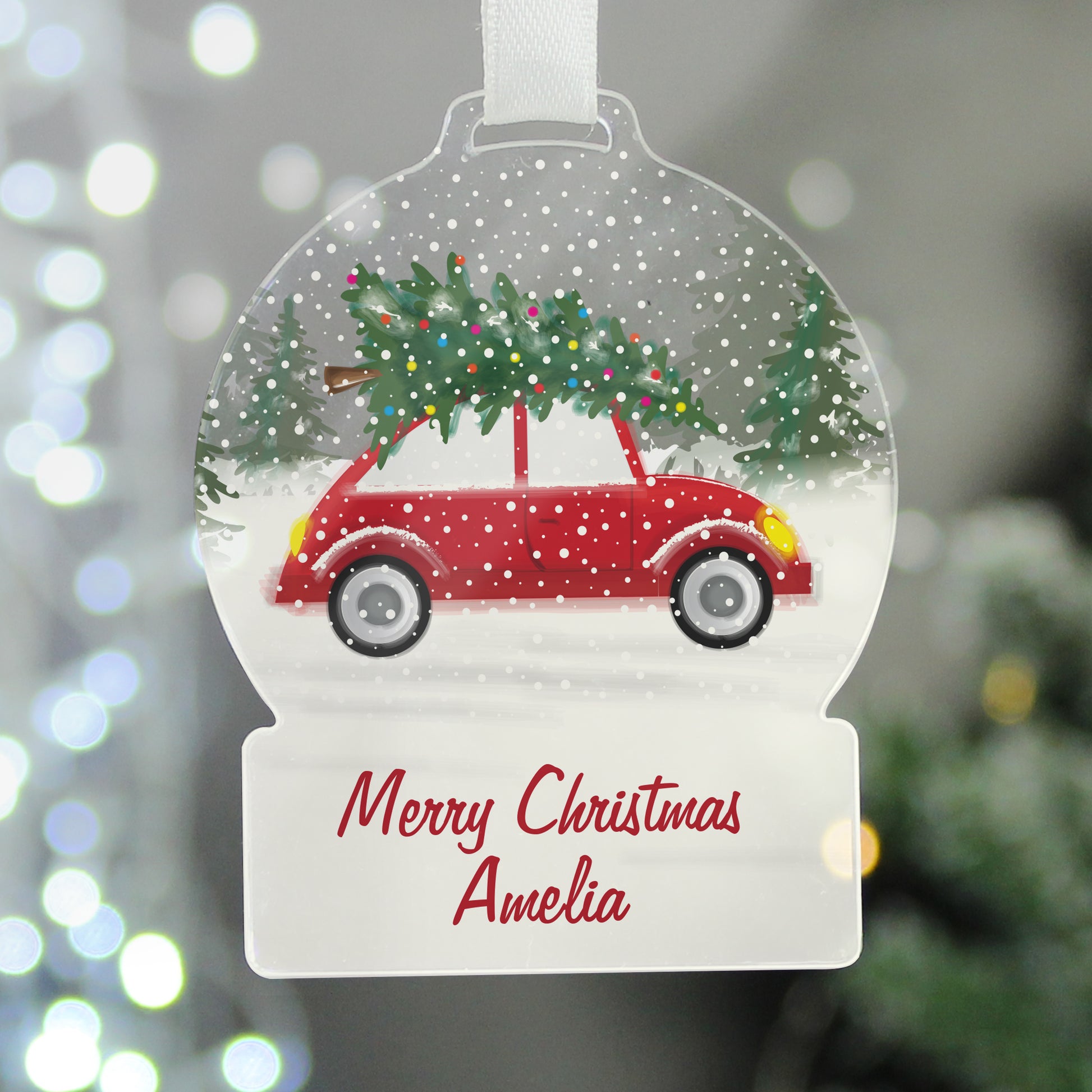 Personalised Driving Home For Christmas Acrylic Snow globe Decoration - MK&JD Gifts