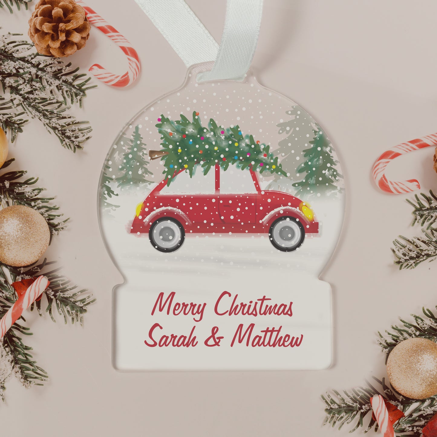 Personalised Driving Home For Christmas Acrylic Snow globe Decoration - MK&JD Gifts