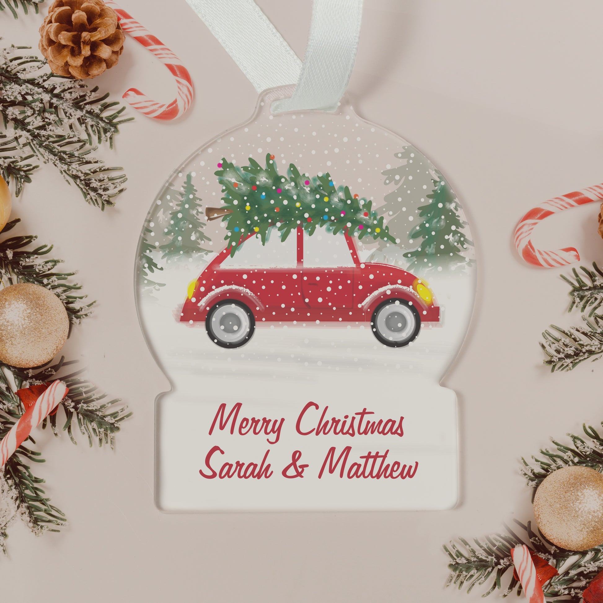 Personalised Driving Home For Christmas Acrylic Snow globe Decoration - MK&JD Gifts