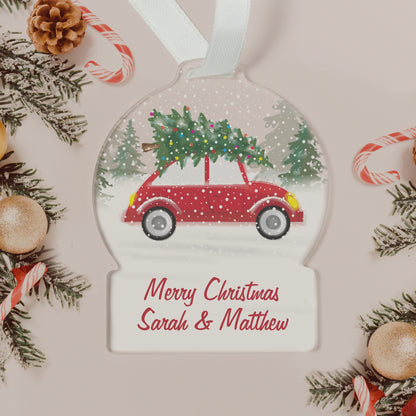 Personalised Driving Home For Christmas Acrylic Snow globe Decoration - MK&JD Gifts