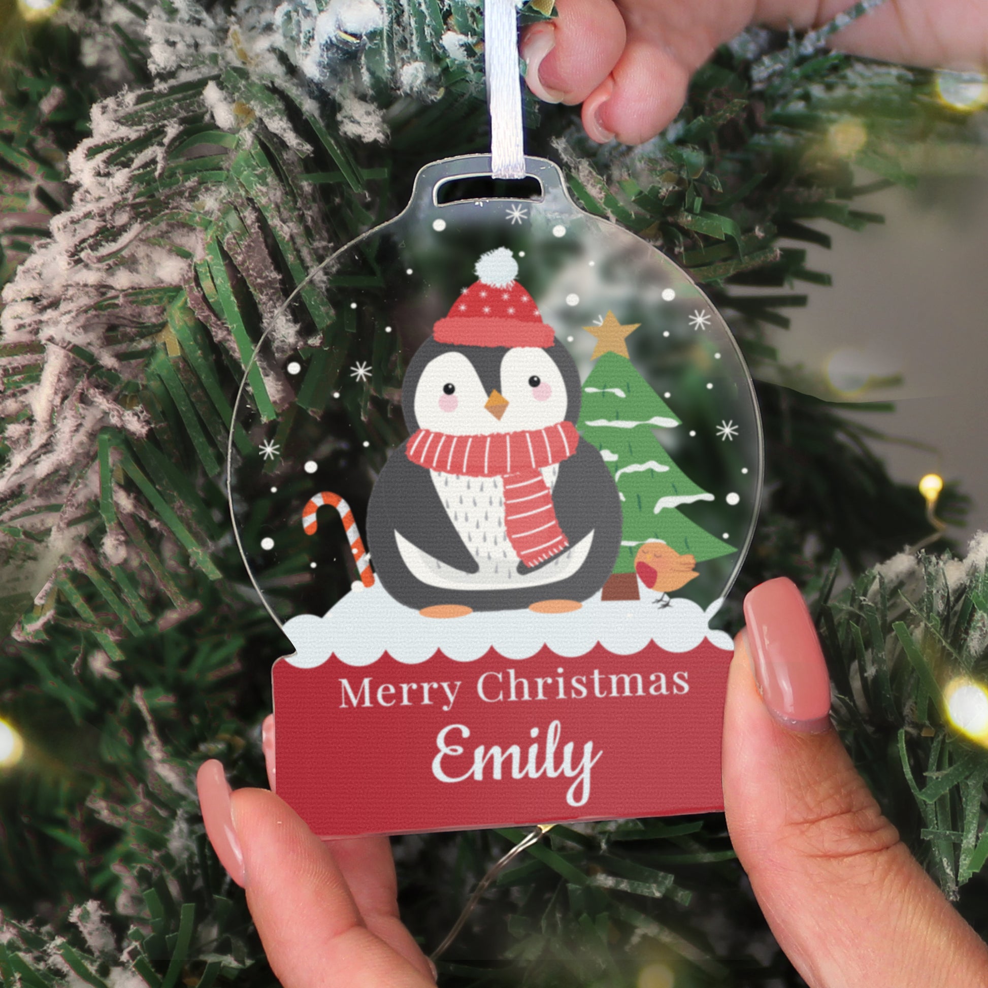 Personalised Penguin Acrylic Snowglobe Decoration - MK&JD Gifts