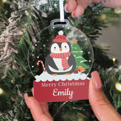 Personalised Penguin Acrylic Snowglobe Decoration - MK&JD Gifts
