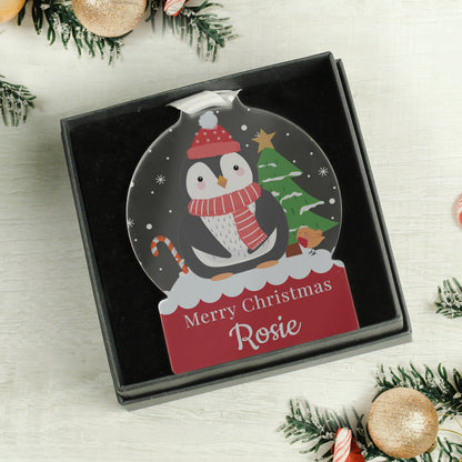 Personalised Penguin Acrylic Snowglobe Decoration - MK&JD Gifts