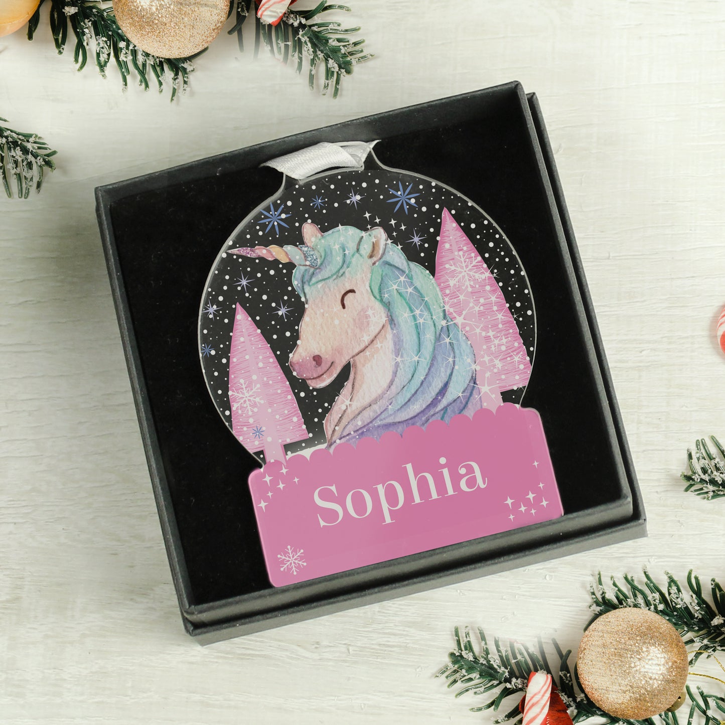 Personalised Unicorn Acrylic Snowglobe Decoration - MK&JD Gifts