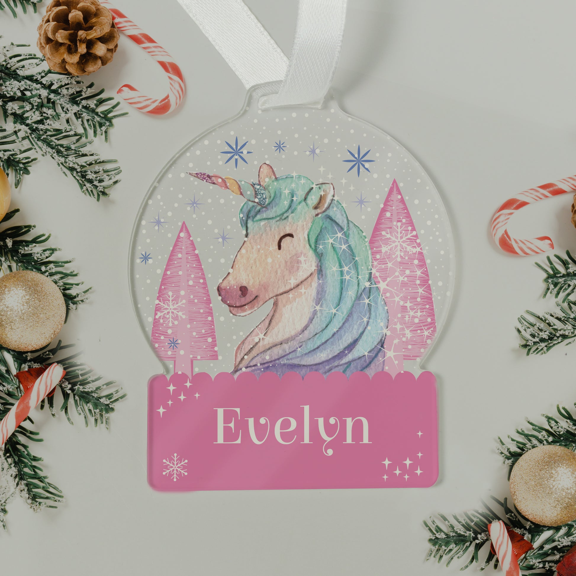 Personalised Unicorn Acrylic Snowglobe Decoration - MK&JD Gifts