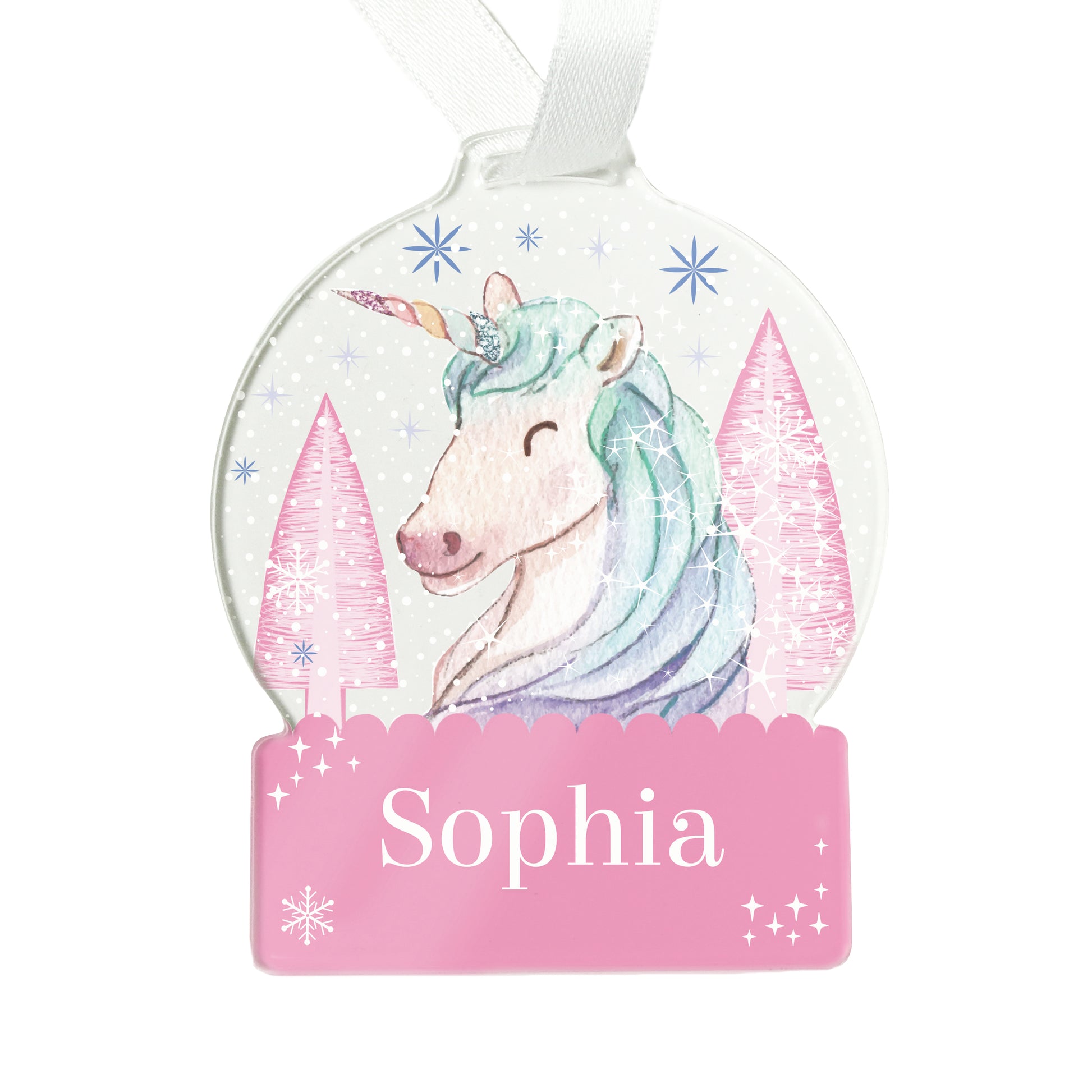 Personalised Unicorn Acrylic Snowglobe Decoration - MK&JD Gifts