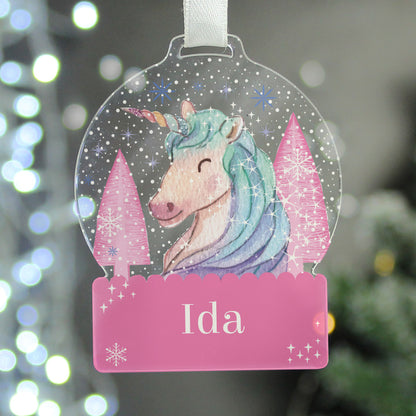 Personalised Unicorn Acrylic Snowglobe Decoration - MK&JD Gifts