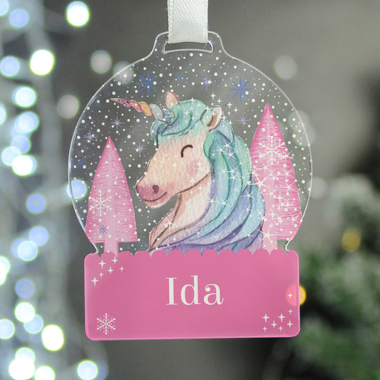 Personalised Unicorn Acrylic Snowglobe Decoration - MK&JD Gifts