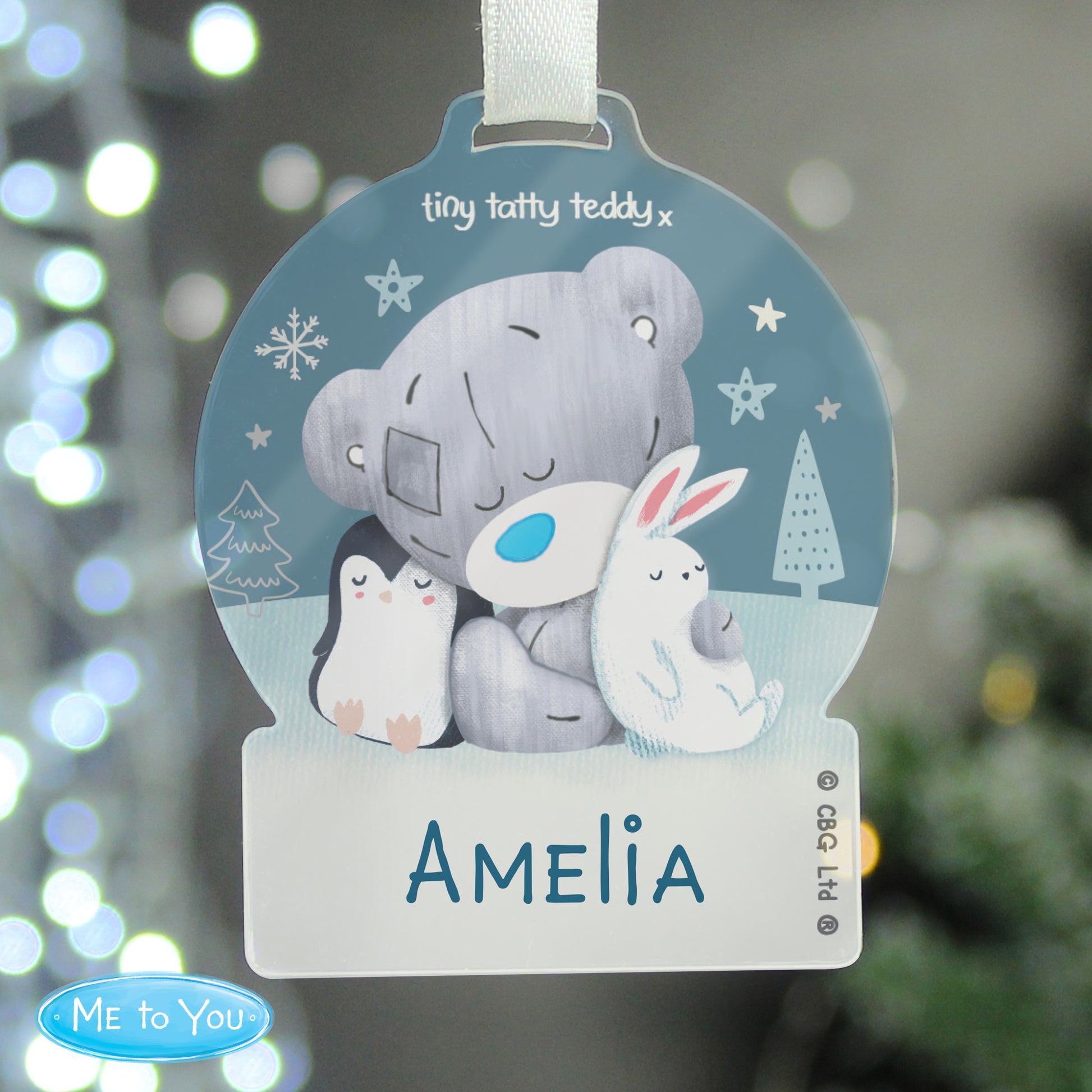 Personalised Winter Explorer Tiny Tatty Teddy Acrylic Snow Globe Decoration - MK&JD Gifts