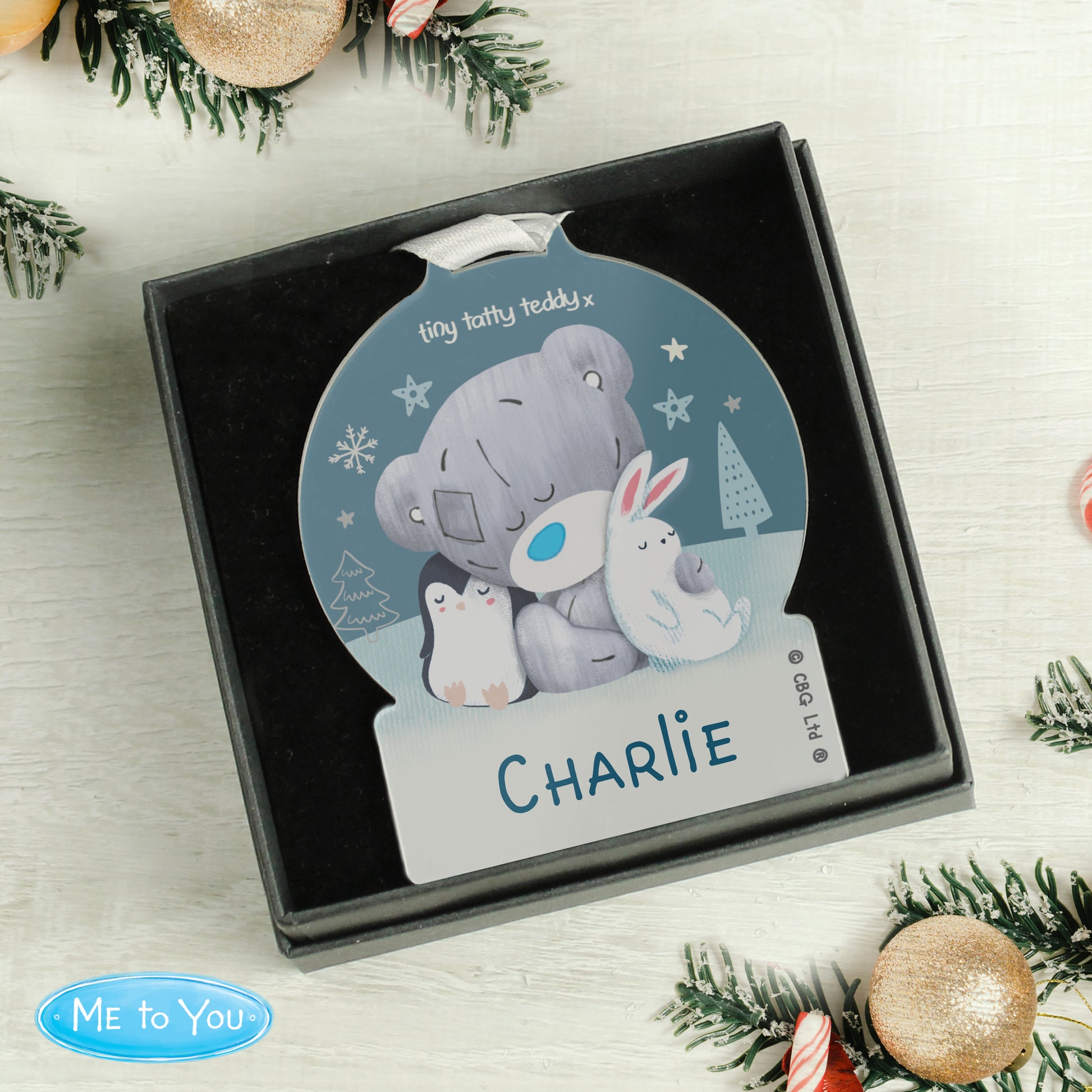 Personalised Winter Explorer Tiny Tatty Teddy Acrylic Snow Globe Decoration - MK&JD Gifts