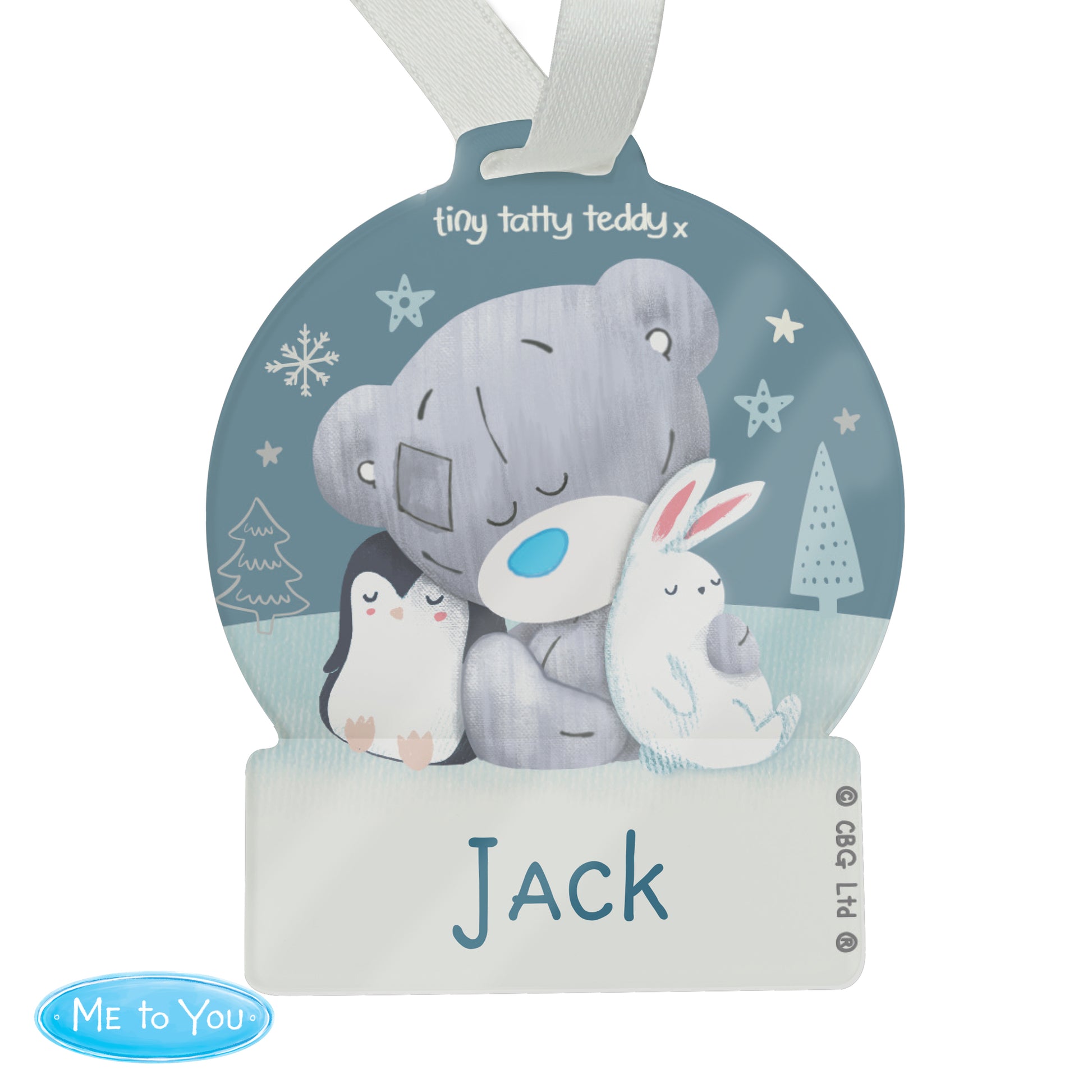Personalised Winter Explorer Tiny Tatty Teddy Acrylic Snow Globe Decoration - MK&JD Gifts